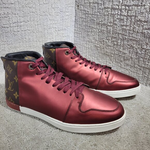Louis Vuitton Line Zip-Up Monogram Burgundy Boot Sneakers Men's Size EU 44 - Picture 7 of 14